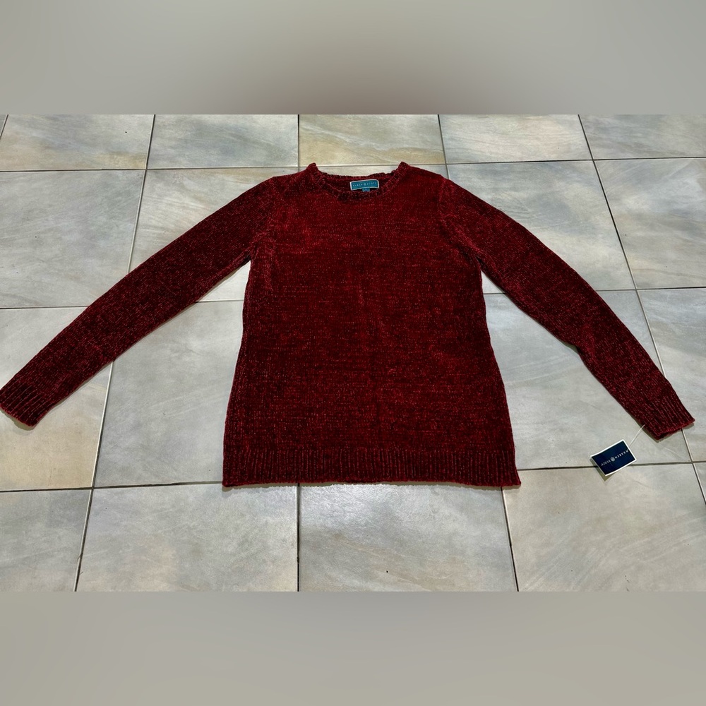 Karen Scott Burgundy Chenille Knit Sweater NWT Size Small